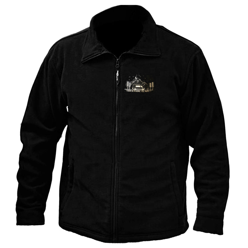 HOME IS WHERE YOU PARK IT EMBROIDERED ANTI PILL FULL ZIP FLEECE JACKET WORKWEAR OUTDOOR